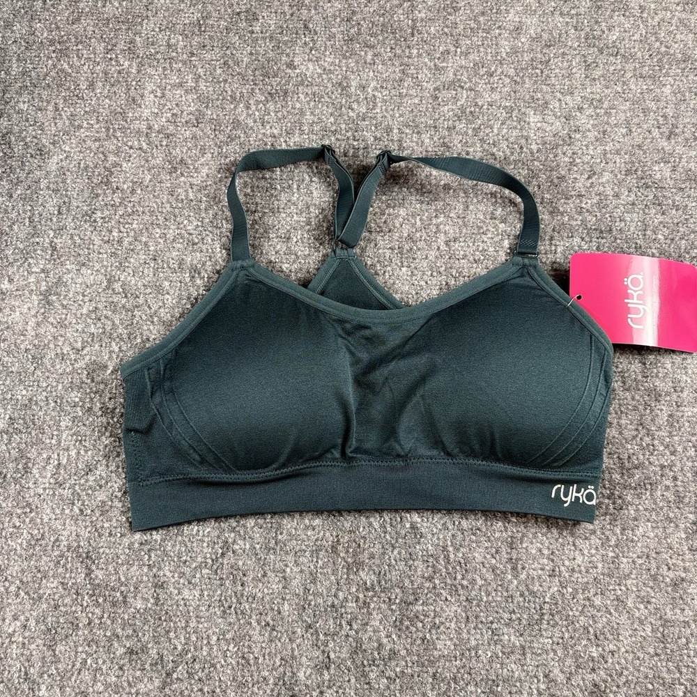Ryka Sports Bra Women's L Teal NWT Seamless T-Back Racerback Padded Workout Yoga